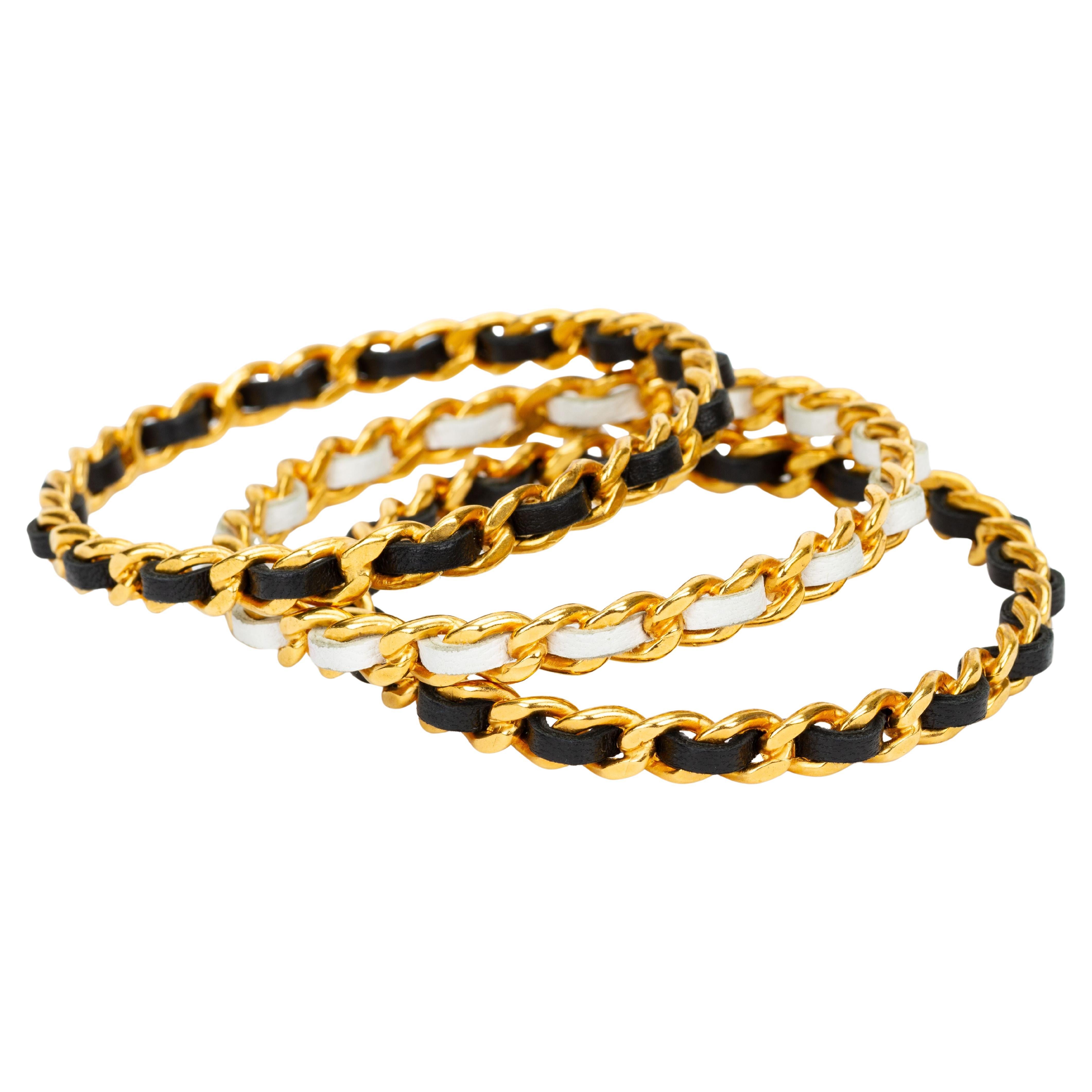 Chanel Gold Leather Bangles Set of 3