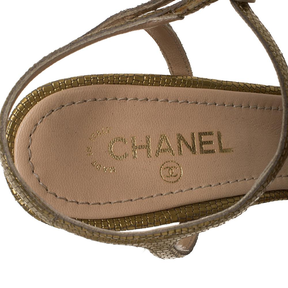 Chanel Gold Leather Butterfly Embellished Sandals Size 38 1
