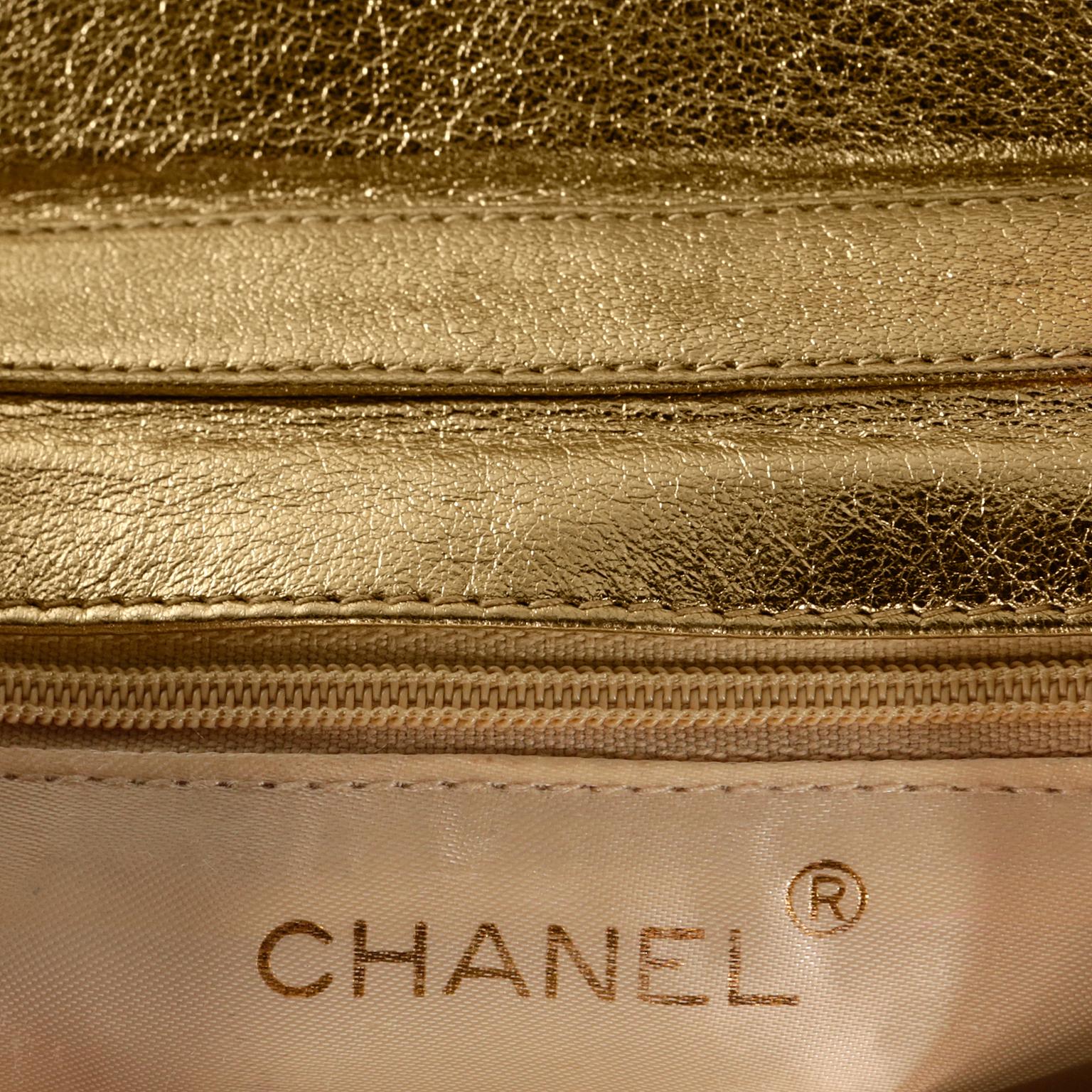 Chanel Gold Leather Camellia Flower Vintage Evening Bag 3