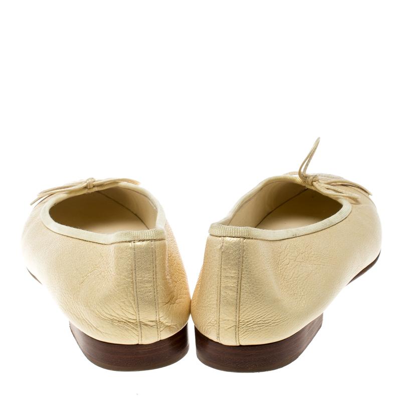 Chanel Gold Leather CC Bow Ballet Flats Size 36 1