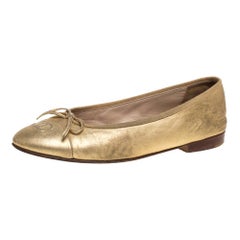 Chanel Gold Leather CC Cap Toe Slip On Flats Size 37.5
