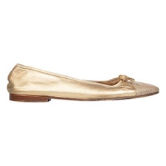 Used Chanel Gold Leather CC Embroidered Ballet Flats Size IT 41.5