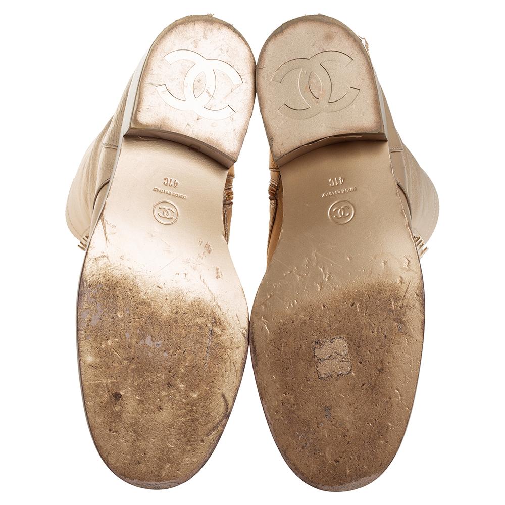 Chanel Gold Leder CC Schnürstiefel Größe 41 Damen