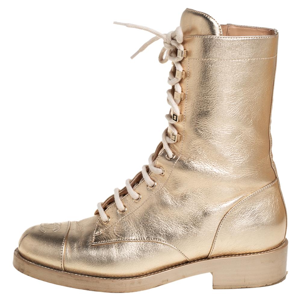 Chanel boots gold cheap