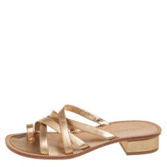 Chanel Gold Leather CC Slide Sandals Size 39
