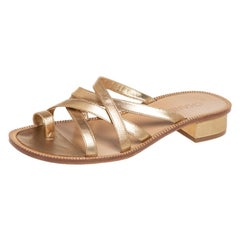 Chanel Gold Leather CC Slide Sandals Size 39