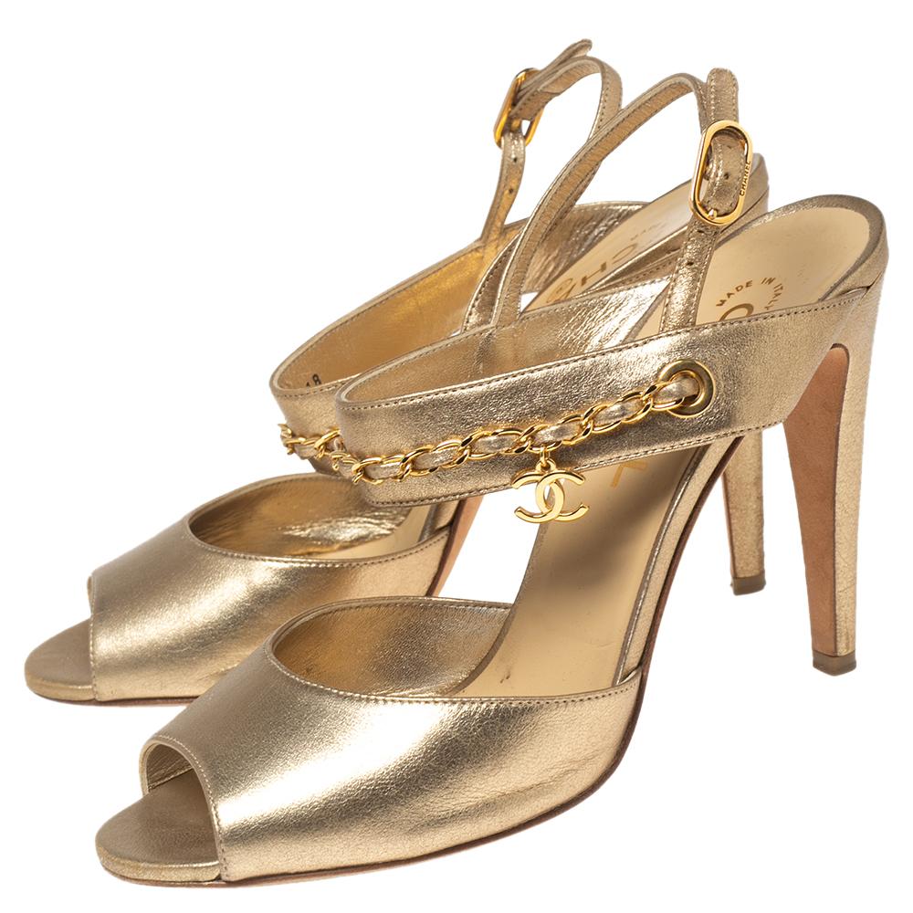 chanel gold sandals