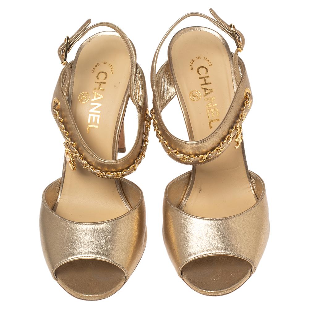 gold chanel heels