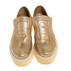 Chanel Gold Leather Creepers Slip on Platform Sneakers Size 39.5