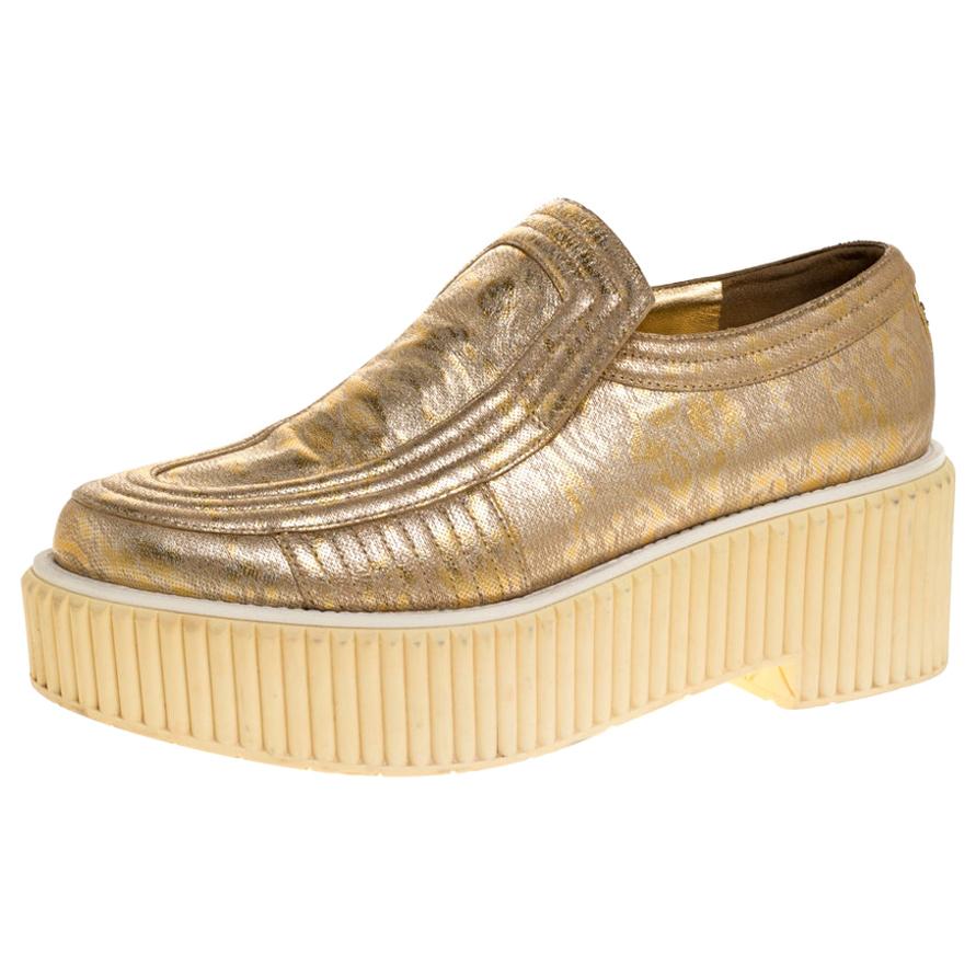 Chanel Gold Leather Creepers on Platform Sneakers Size 39.5 For Sale at 1stDibs | chanel platform, creepers, chanel platform creepers