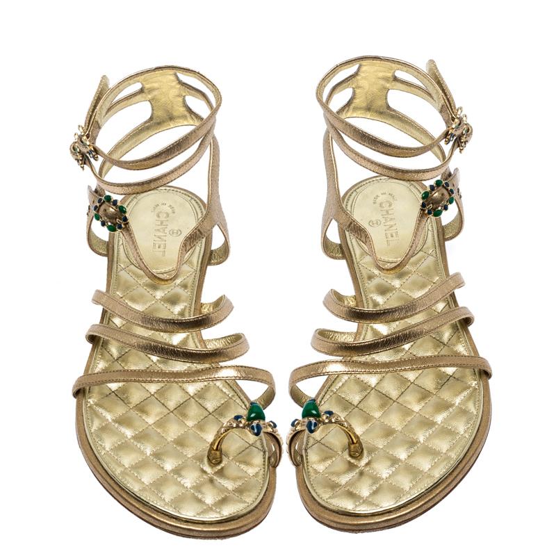 chanel gold gladiator sandals