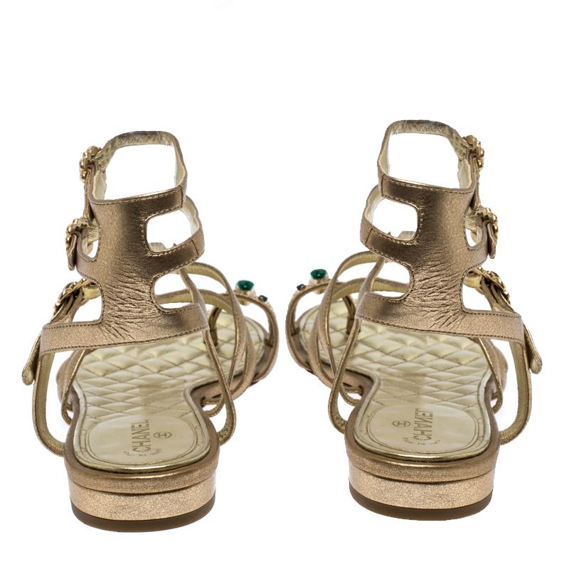 chanel gold flat sandals