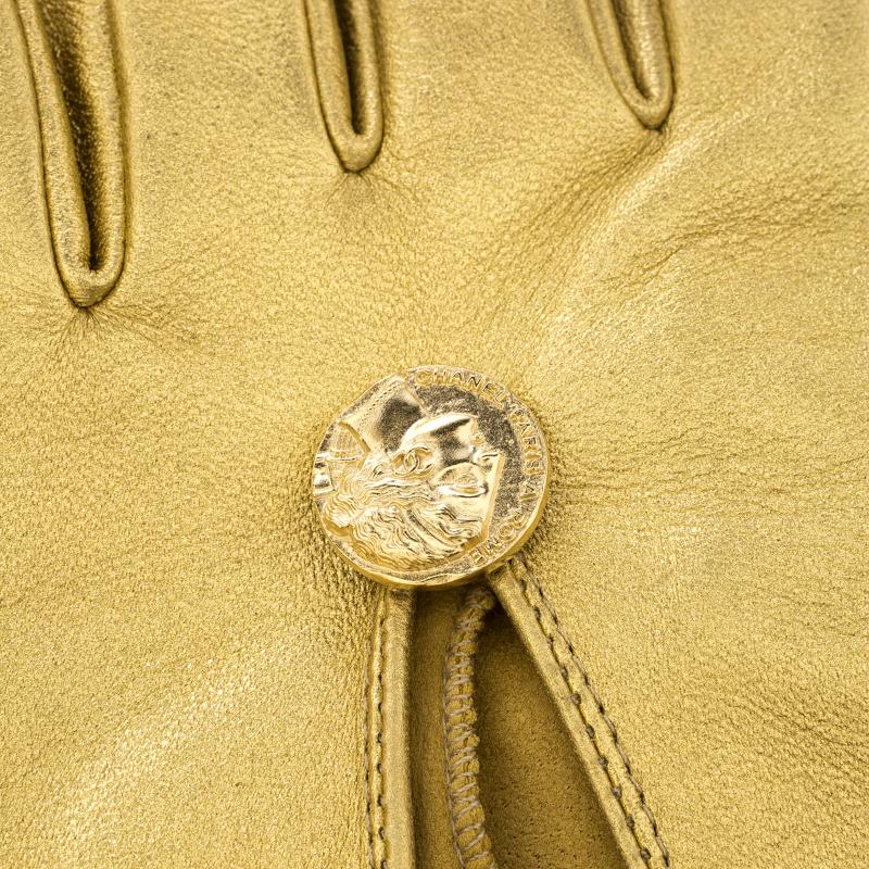 Chanel Gold Leather Fingerless Gloves 7.5 Damen