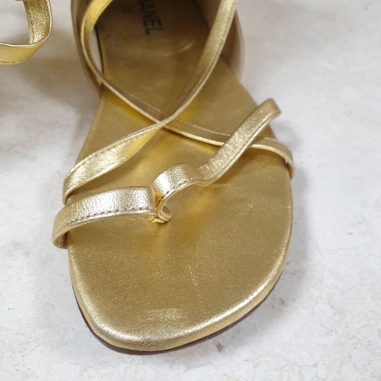 Chanel Gold Leather Gladiator Sandals For Sale 7
