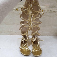 Chanel Gold Leather Gladiator Sandals
