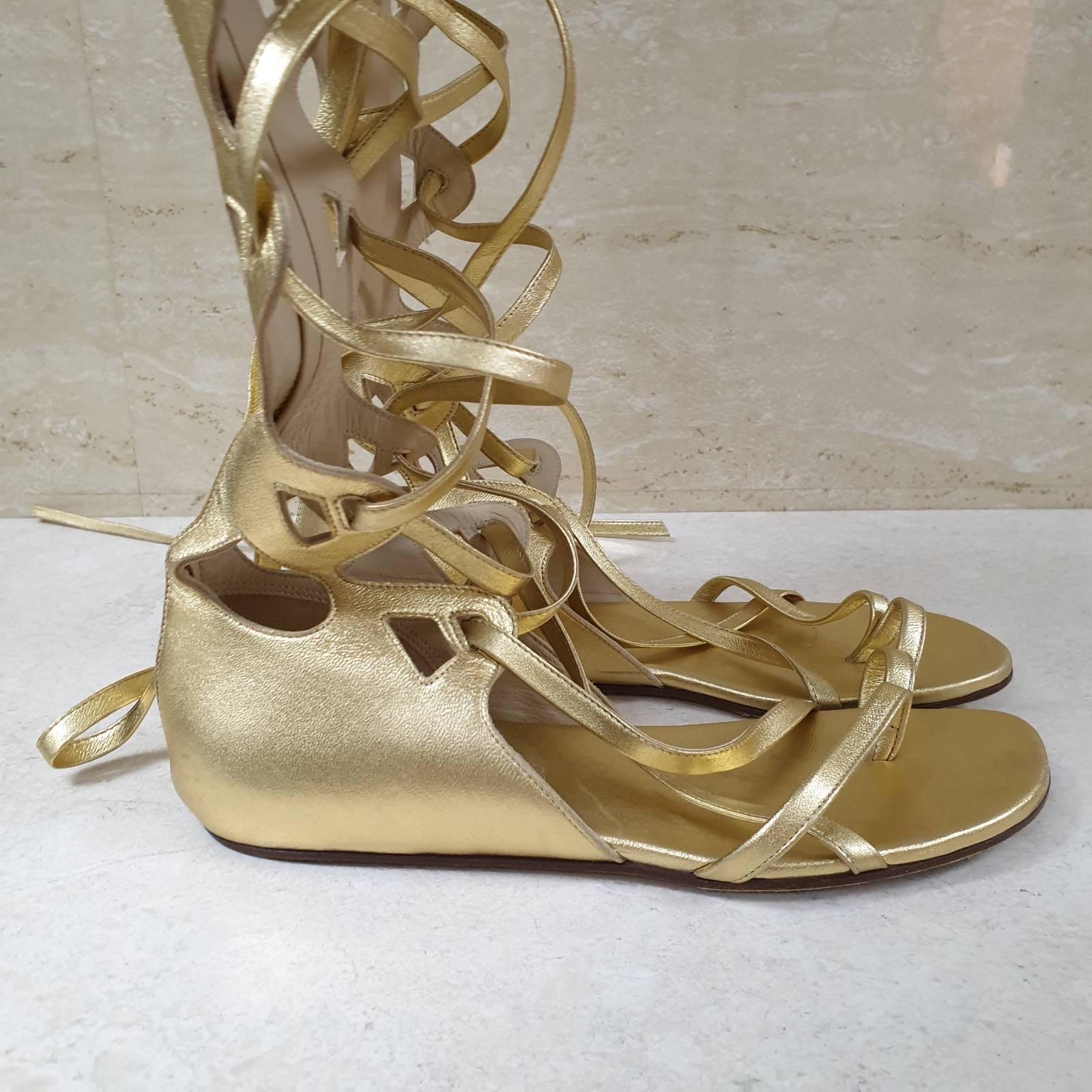 Chanel Gold Leather Gladiator Sandals For Sale 2