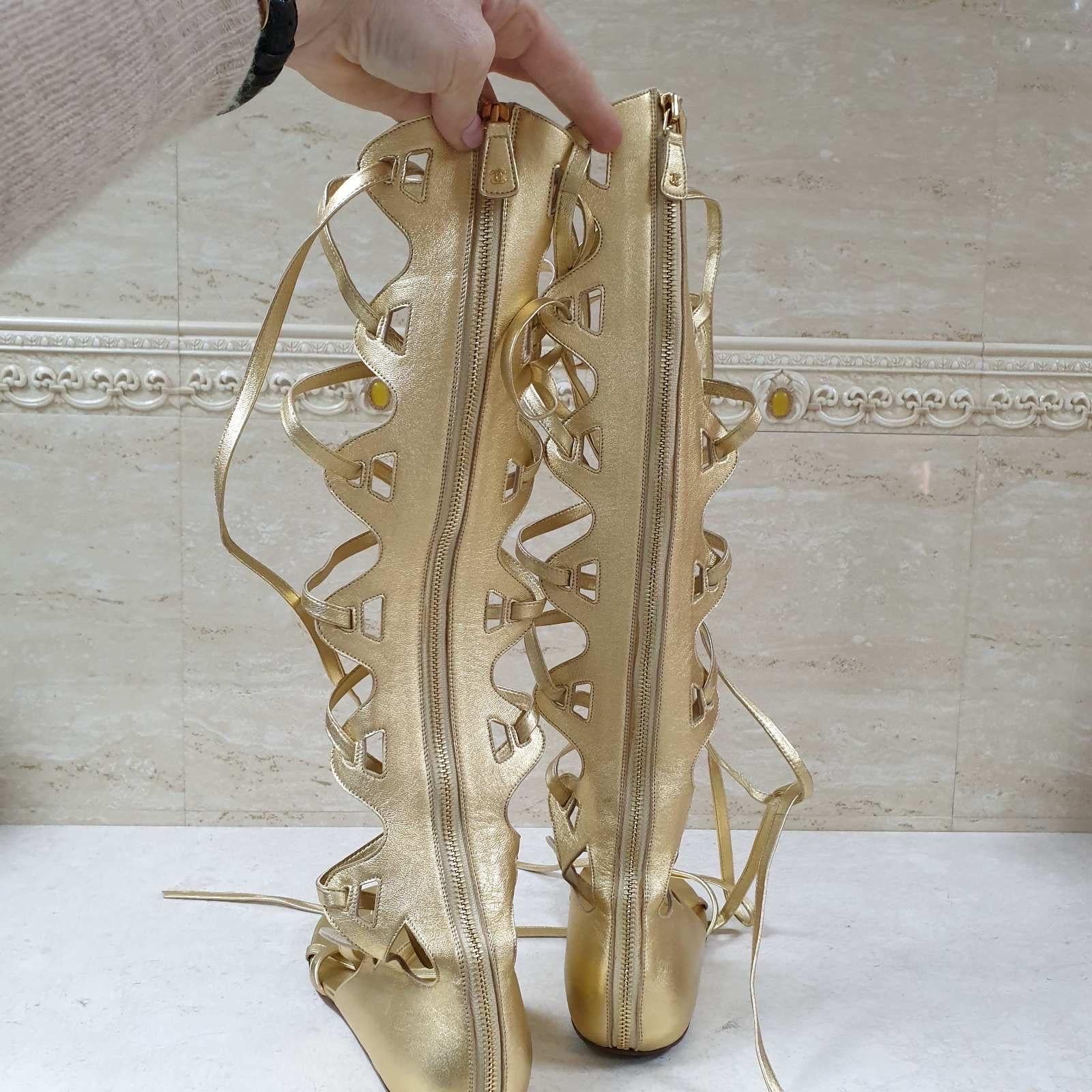 Chanel Gold Leather Gladiator Sandals For Sale 3