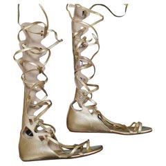 Chanel Gold Leather Gladiator Sandals 