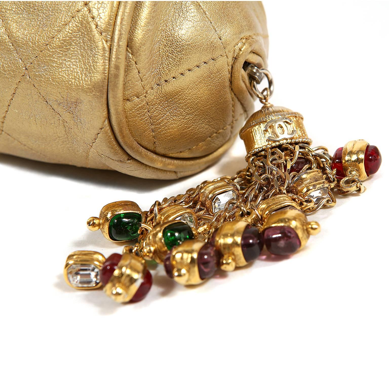 Women's Chanel Gold Leather Gripoix Tassel Evening Bag