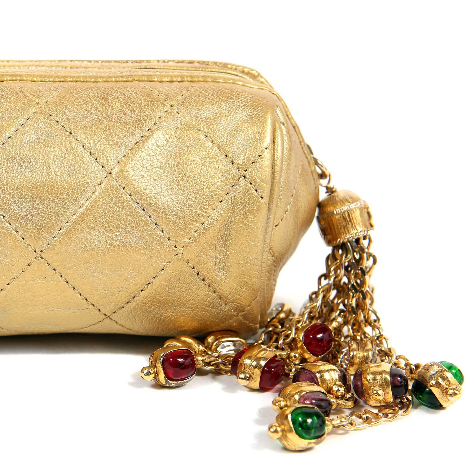 Chanel Gold Leather Gripoix Tassel Evening Bag 2