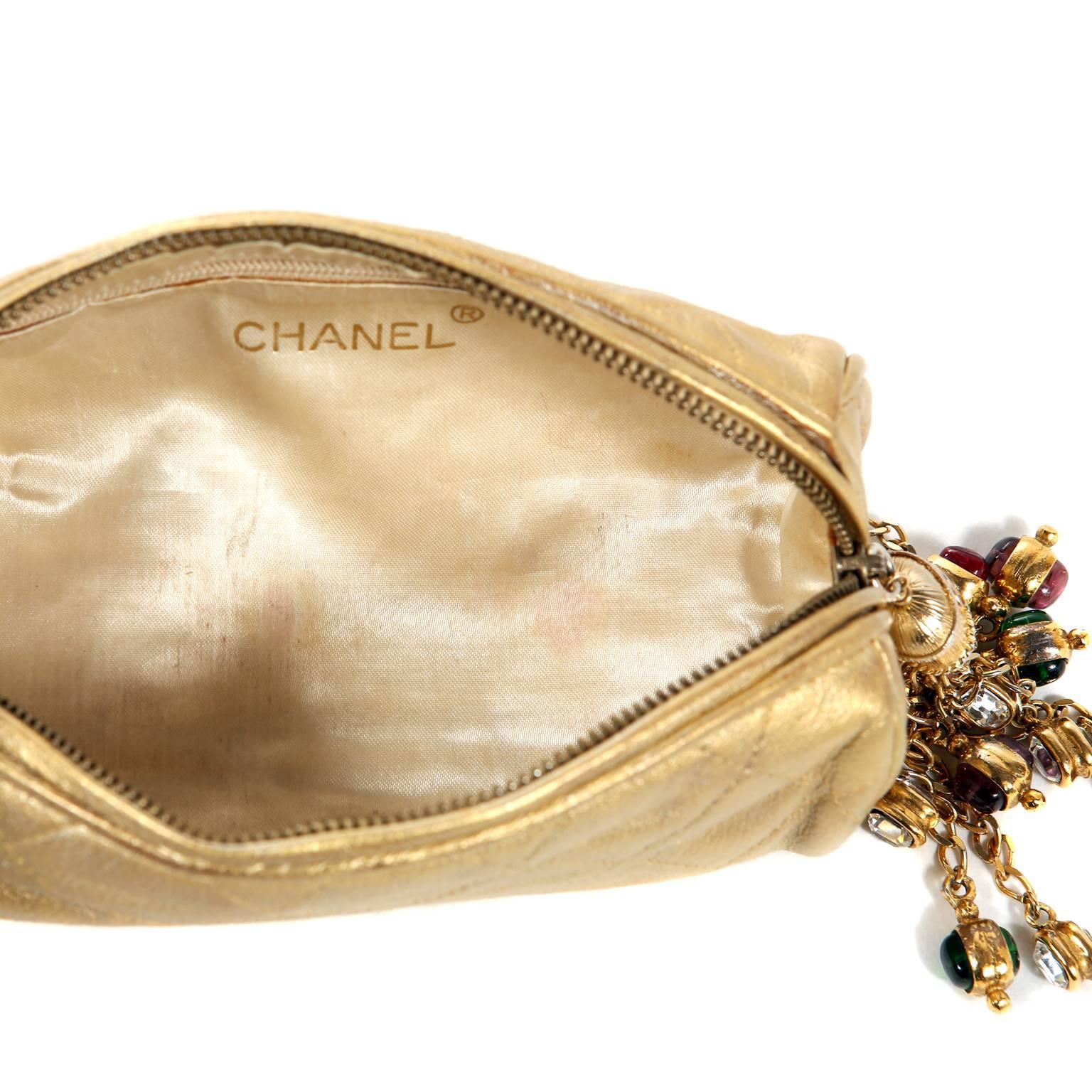 Chanel Gold Leather Gripoix Tassel Evening Bag 3