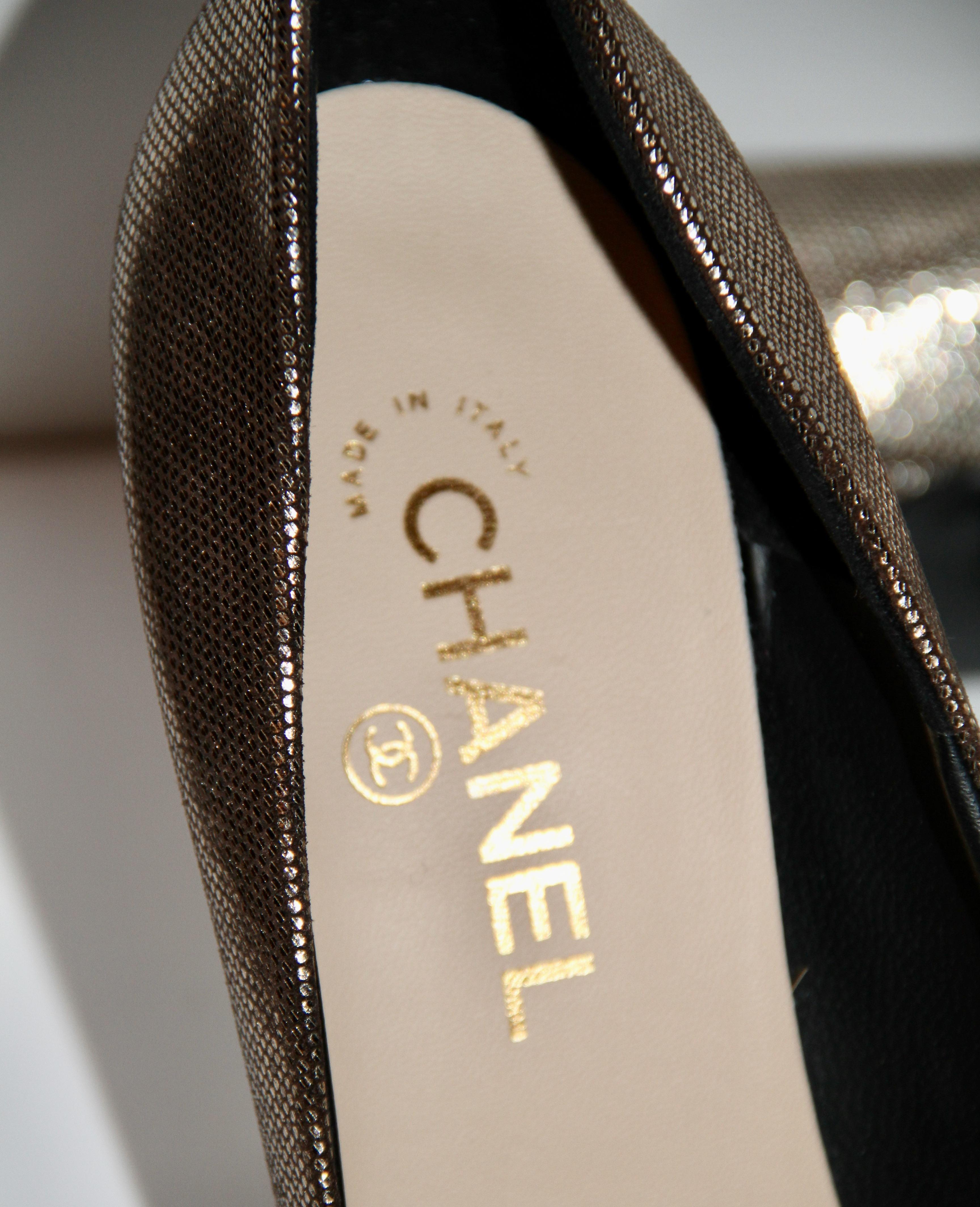 Chanel Gold Leather Heels Platform Pumps 4