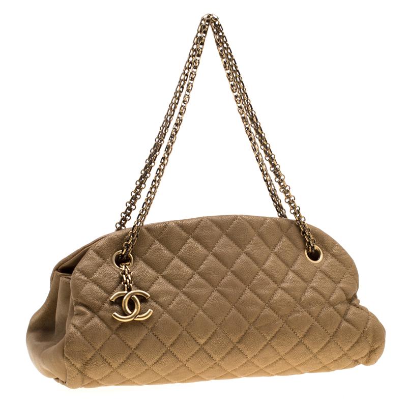Chanel Gold Leather Just Mademoiselle Bowling Bag In Good Condition In Dubai, Al Qouz 2