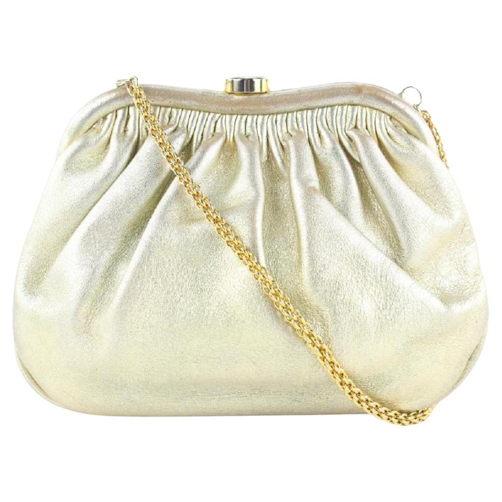 Chanel Gold Leder Kisslock Pouch Umhängetasche mit Kette 855cas49 im Angebot