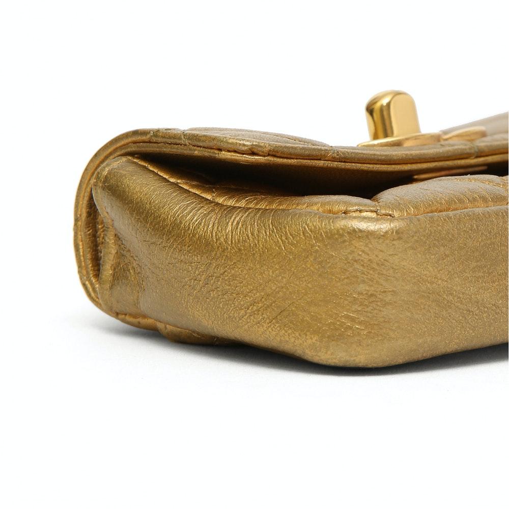Brown Chanel gold leather minaudièr handbag