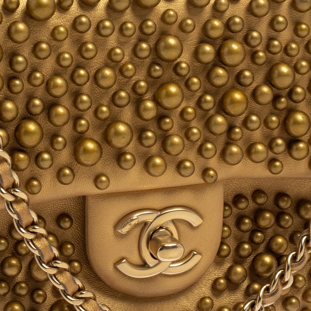 Chanel Gold Leather Pearl Wallet on Chain 8