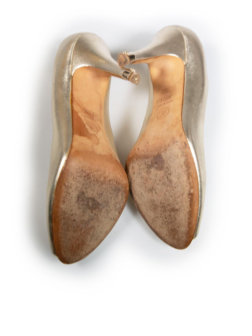 Women's Chanel Gold Leather Peep-Toe Heels Size IT 39.5