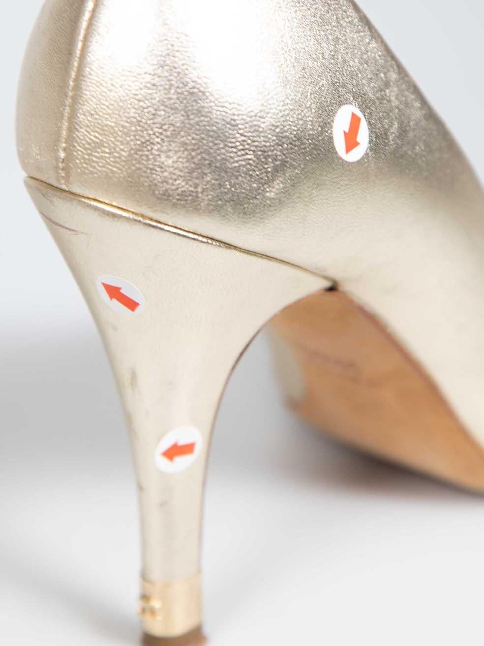 Chanel Gold Leather Peep-Toe Heels Size IT 39.5 2