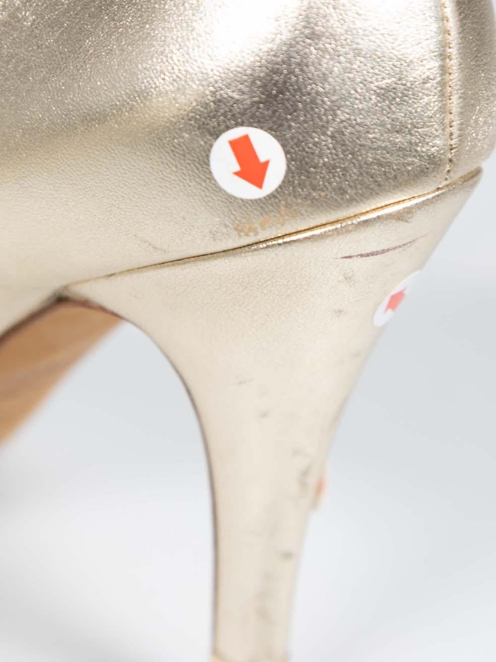 Chanel Gold Leather Peep-Toe Heels Size IT 39.5 3