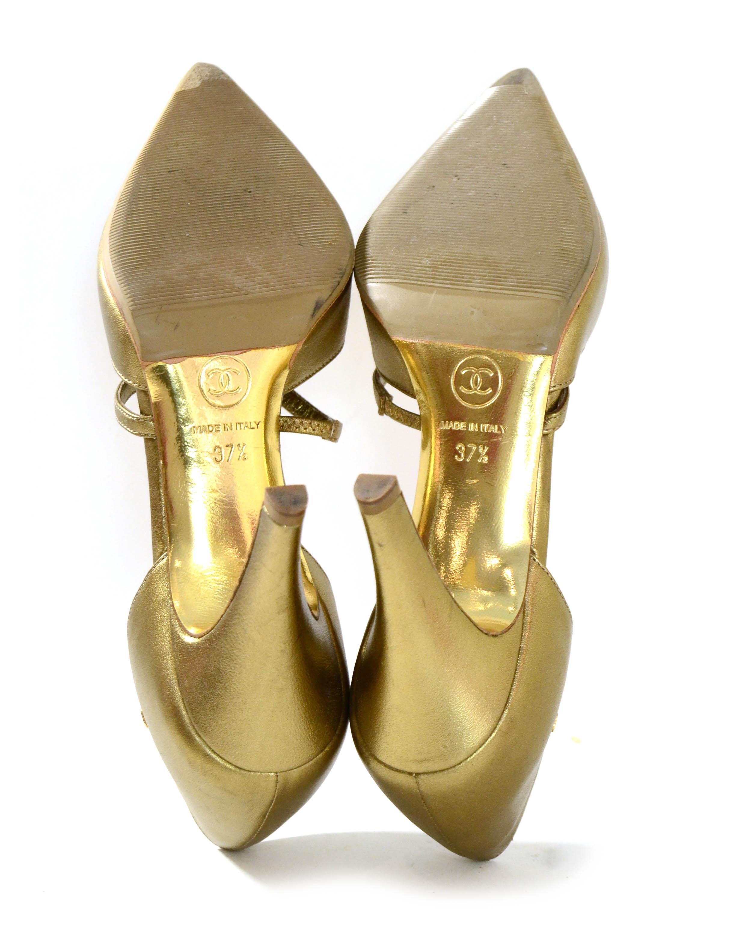 Women's Chanel Gold Leather Pointy Toe Pumps sz 37.5