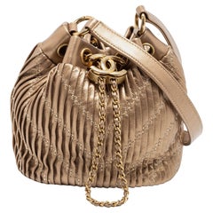 Chanel Gold Leather Small Coco Pleats Drawstring Bucket Bag