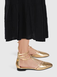 Chanel Gold Leather T-Strap Sandals Size IT 37.5