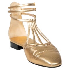 Chanel Gold Leather T-Strap Sandals Size IT 37.5