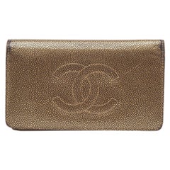 Chanel Gold Leather Timeless CC L Yen Wallet