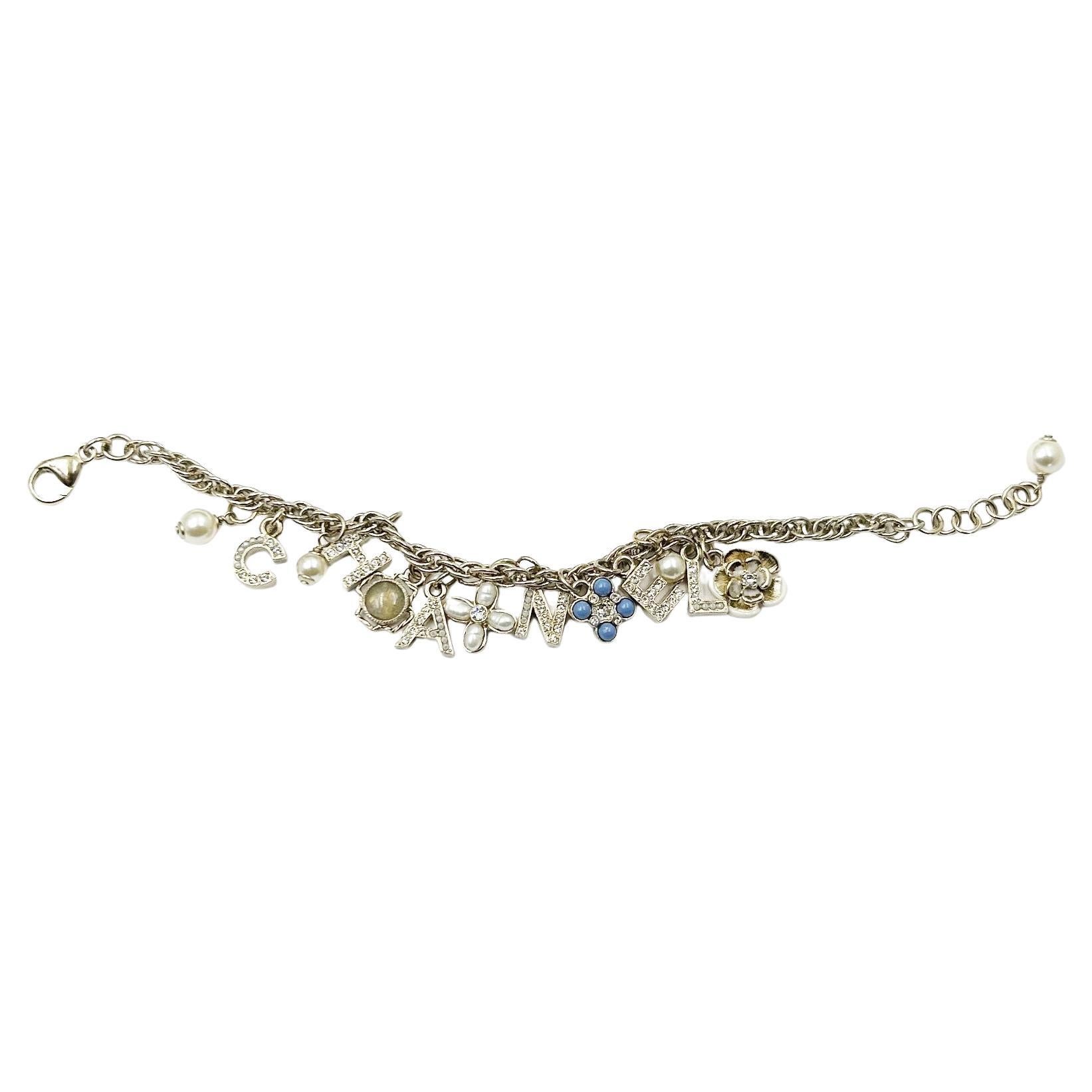 Chanel Gold Letter Clover Flower Motif Bracelet