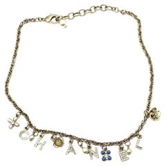 Chanel Gold Letter Crystal Flower Pendants Chain Necklace