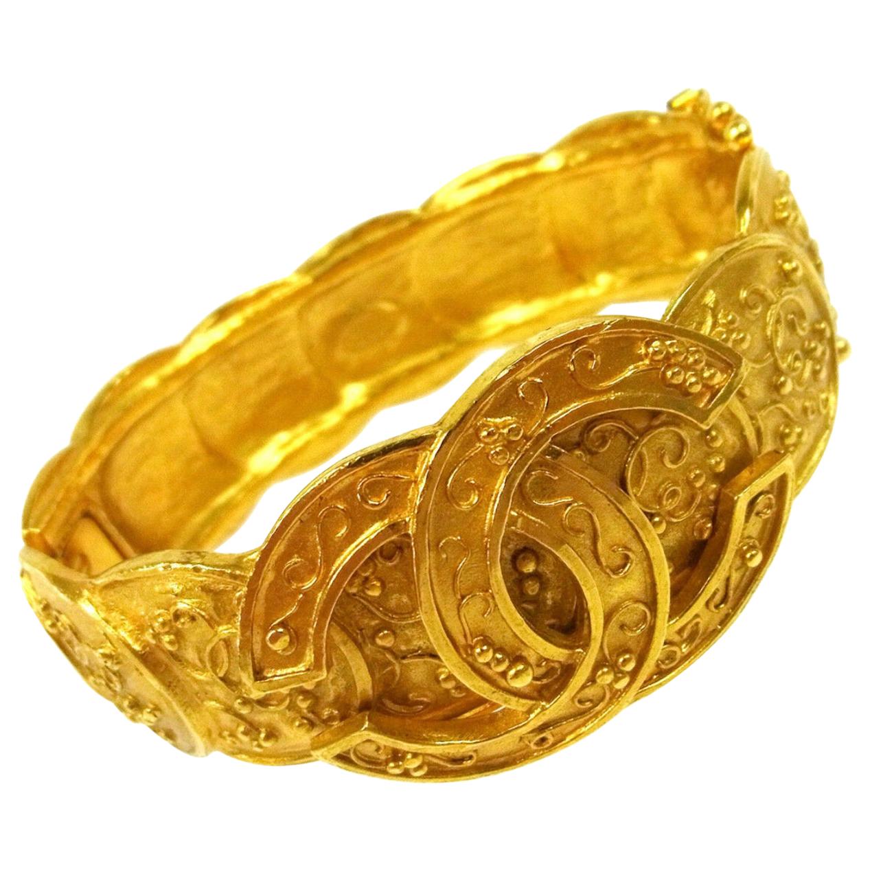 Chanel Gold Link Interlocked CC Charm Evening Cuff Bracelet 