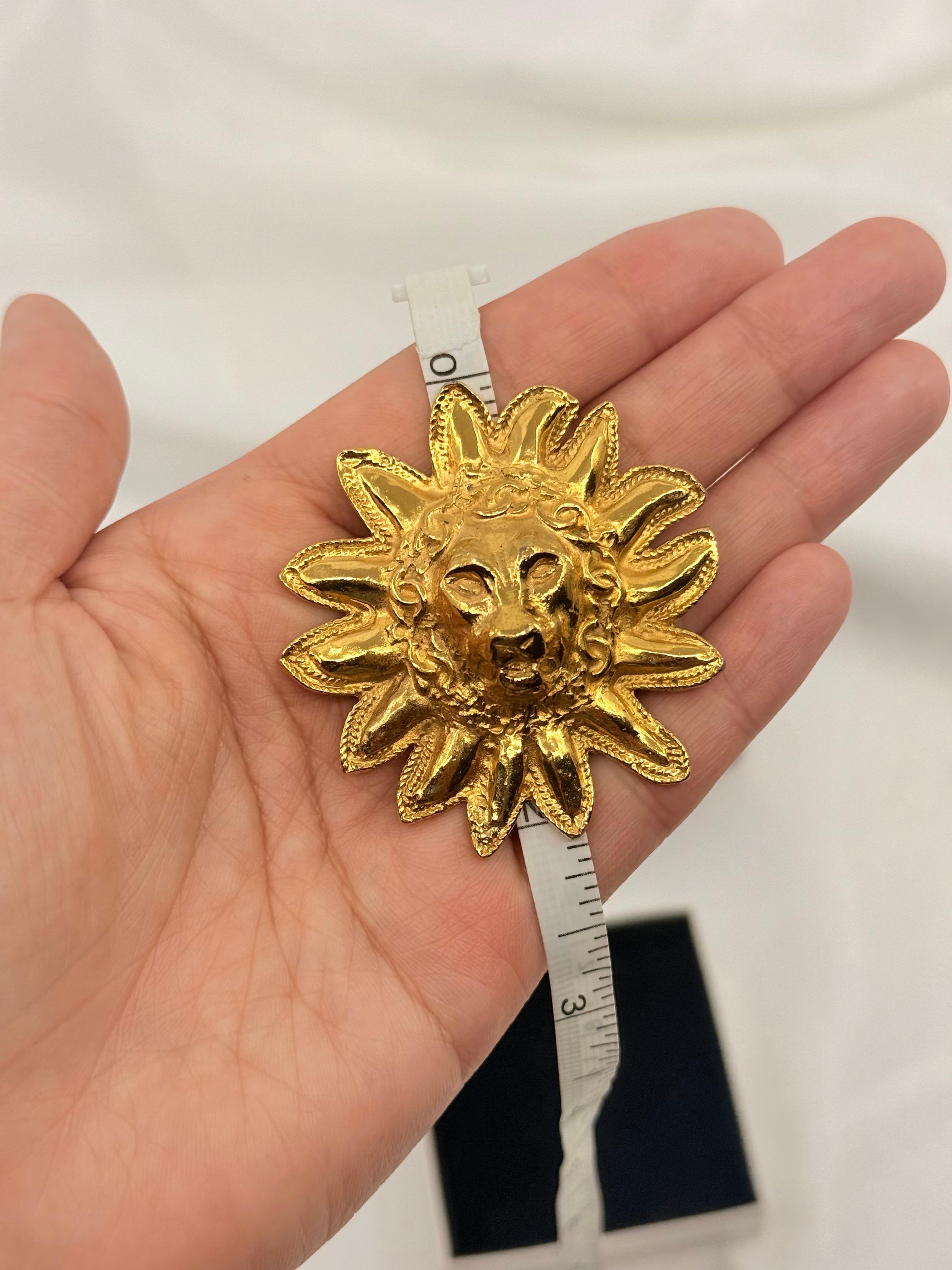 CHANEL Gold Lion CC Sunburst Vintage Pin Brooch For Sale at 1stDibs