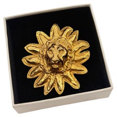 CHANEL Gold Lion CC Sunburst Vintage Pin Brooch