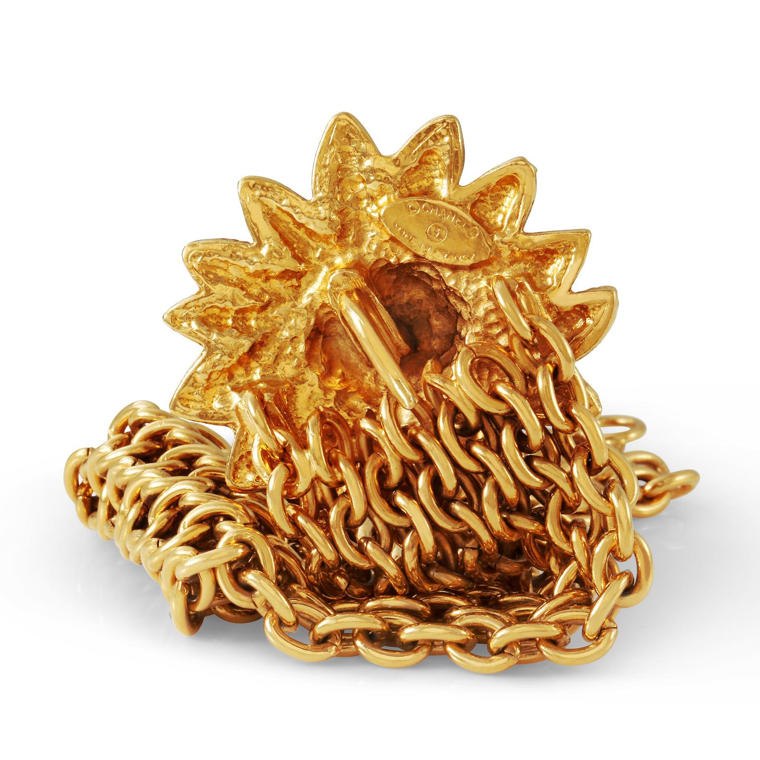 Women's or Men's Chanel Gold Lion on Sun Chain Mail Bracelet