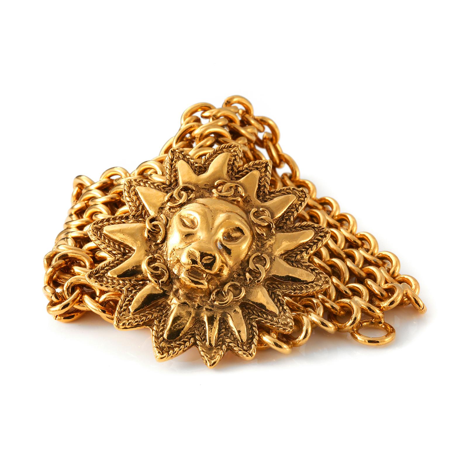 Chanel Gold Lion on Sun Chain Mail Bracelet 2