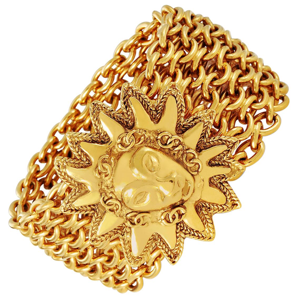 Chanel Gold Lion on Sun Chain Mail Bracelet