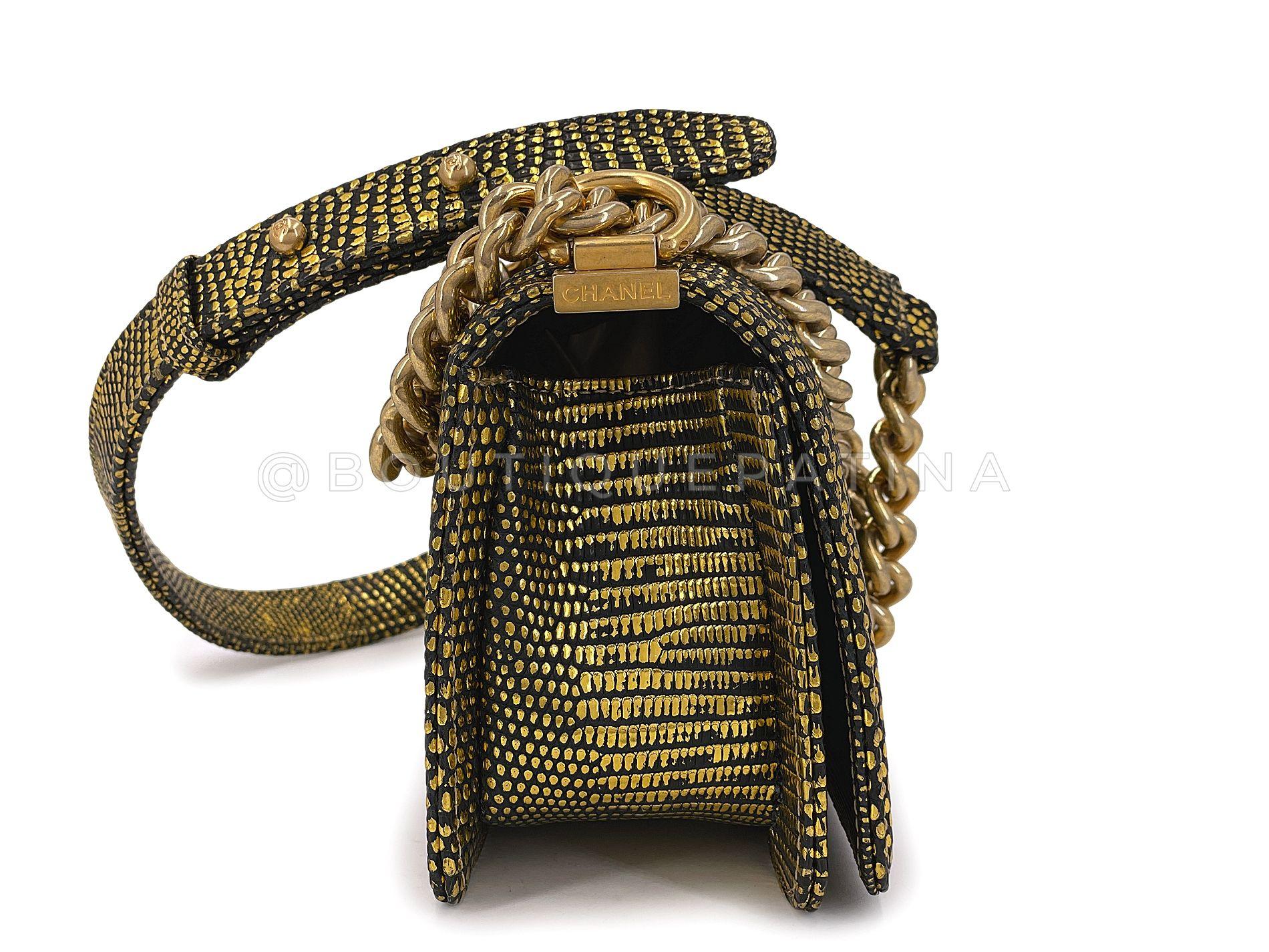 Women's Chanel Gold Lizard Small Boy Flap Bag GHW 67969 For Sale