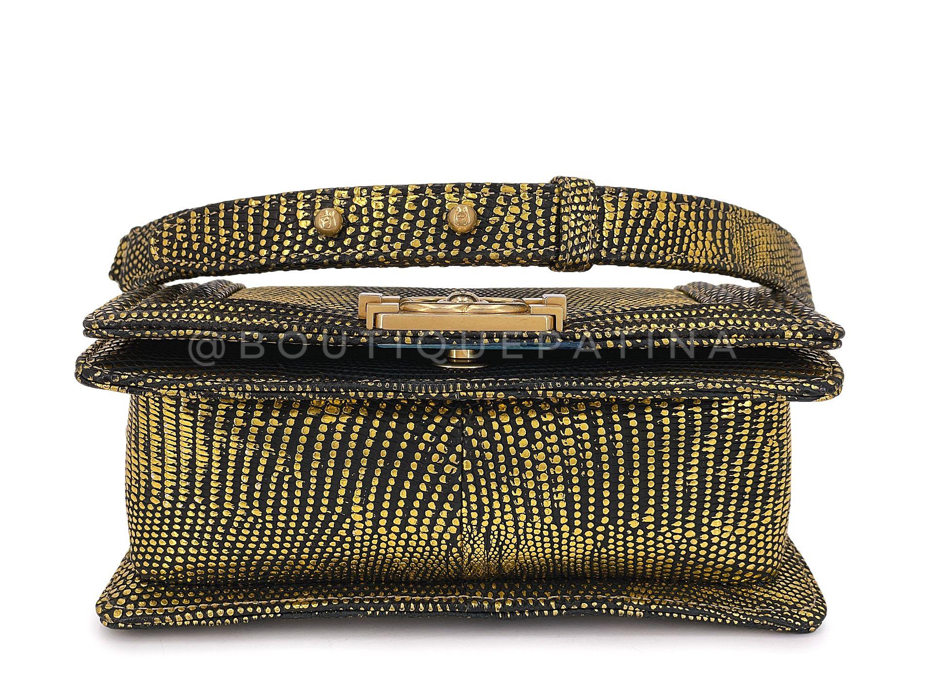 Chanel Gold Lizard Small Boy Flap Bag GHW 67969 For Sale 3