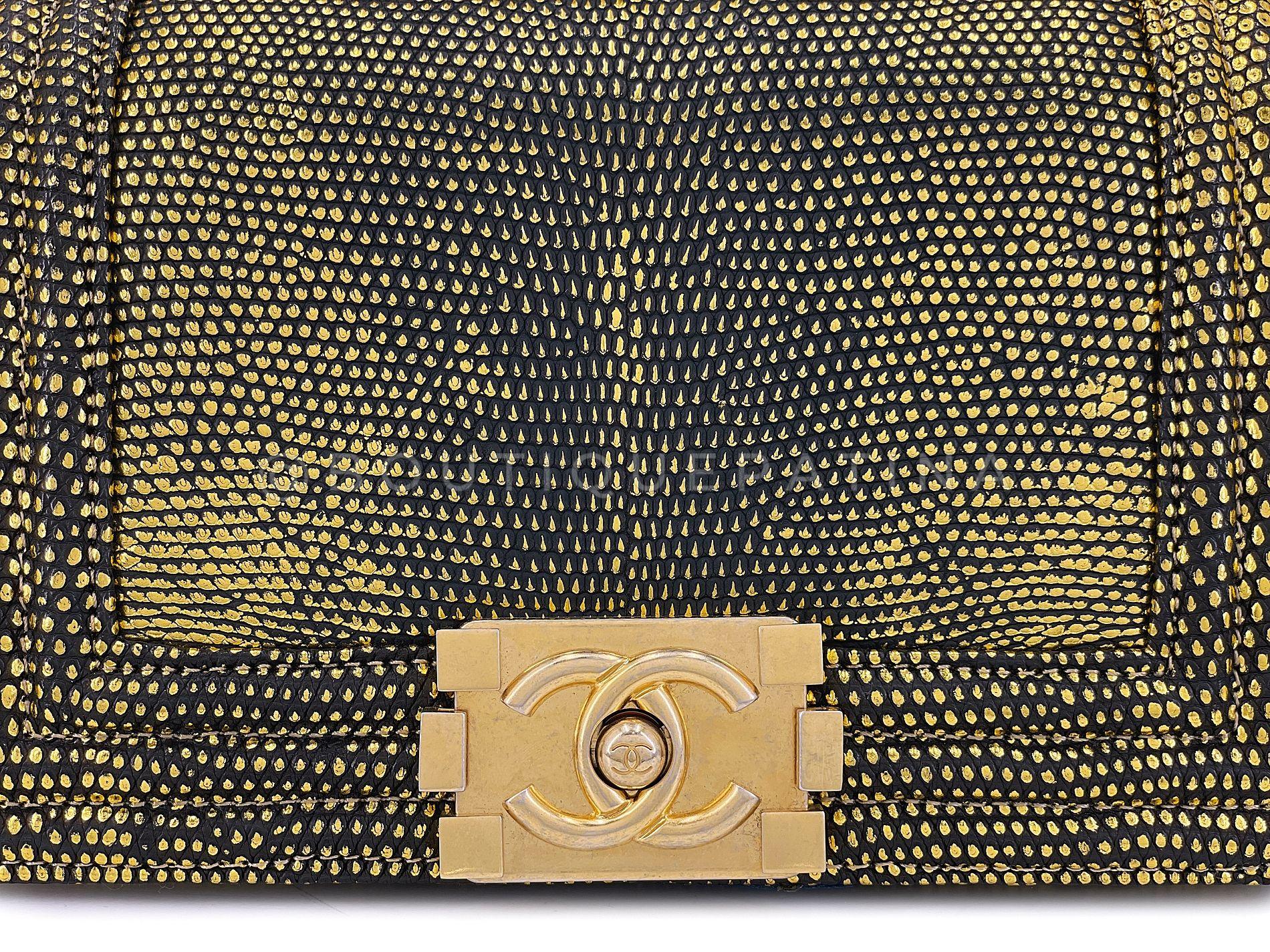 Chanel Gold Lizard Small Boy Flap Bag GHW 67969 For Sale 5