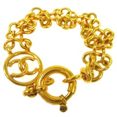 Chanel Gold Logo Charm Braided Twist Statement Evening Bracelet 